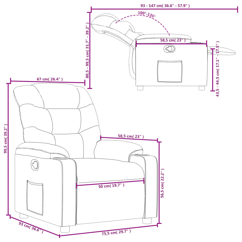 vidaXL Sillón reclinable de cuero sintético gris