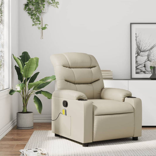 vidaXL Sillón reclinable de masaje cuero sintético crema