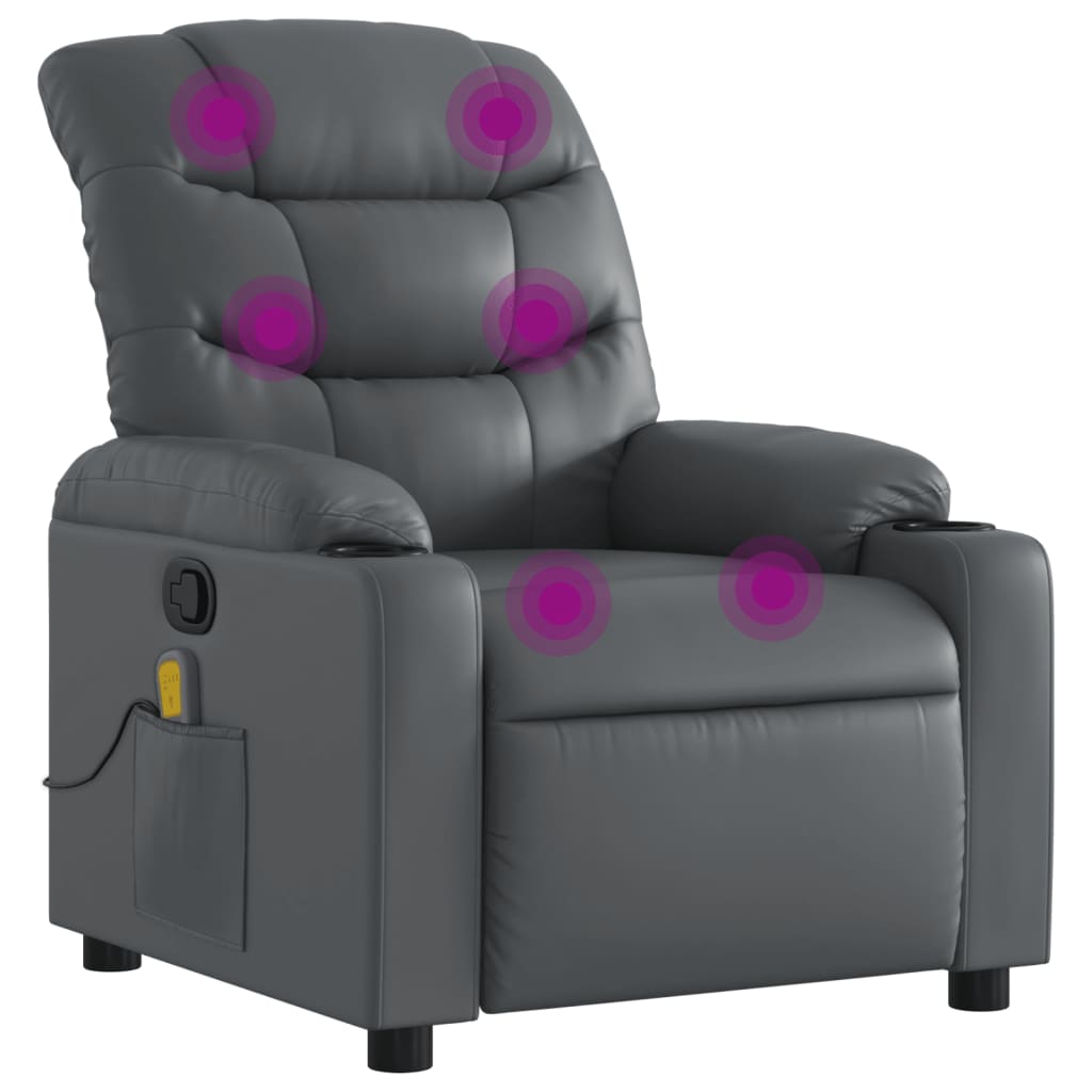 vidaXL Sillón de masaje reclinable cuero sintético gris