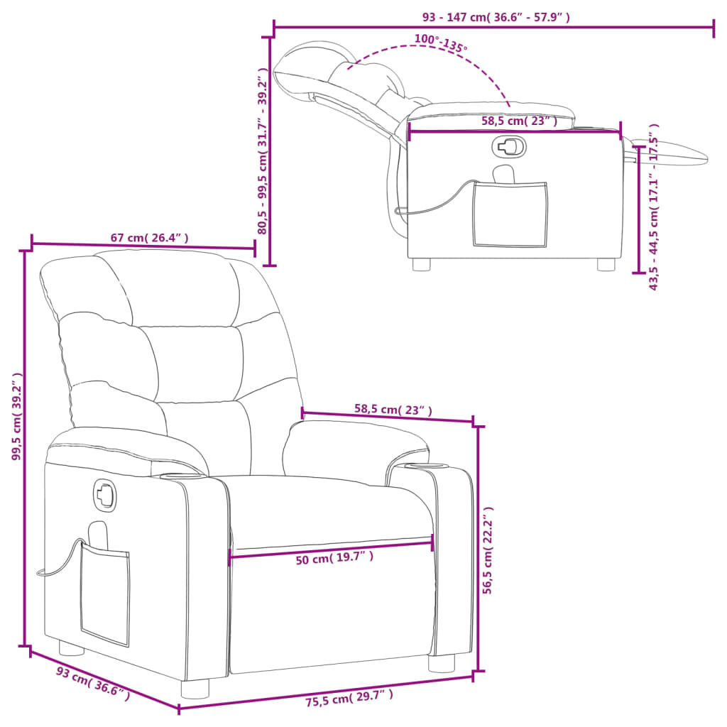 vidaXL Sillón de masaje reclinable cuero sintético gris