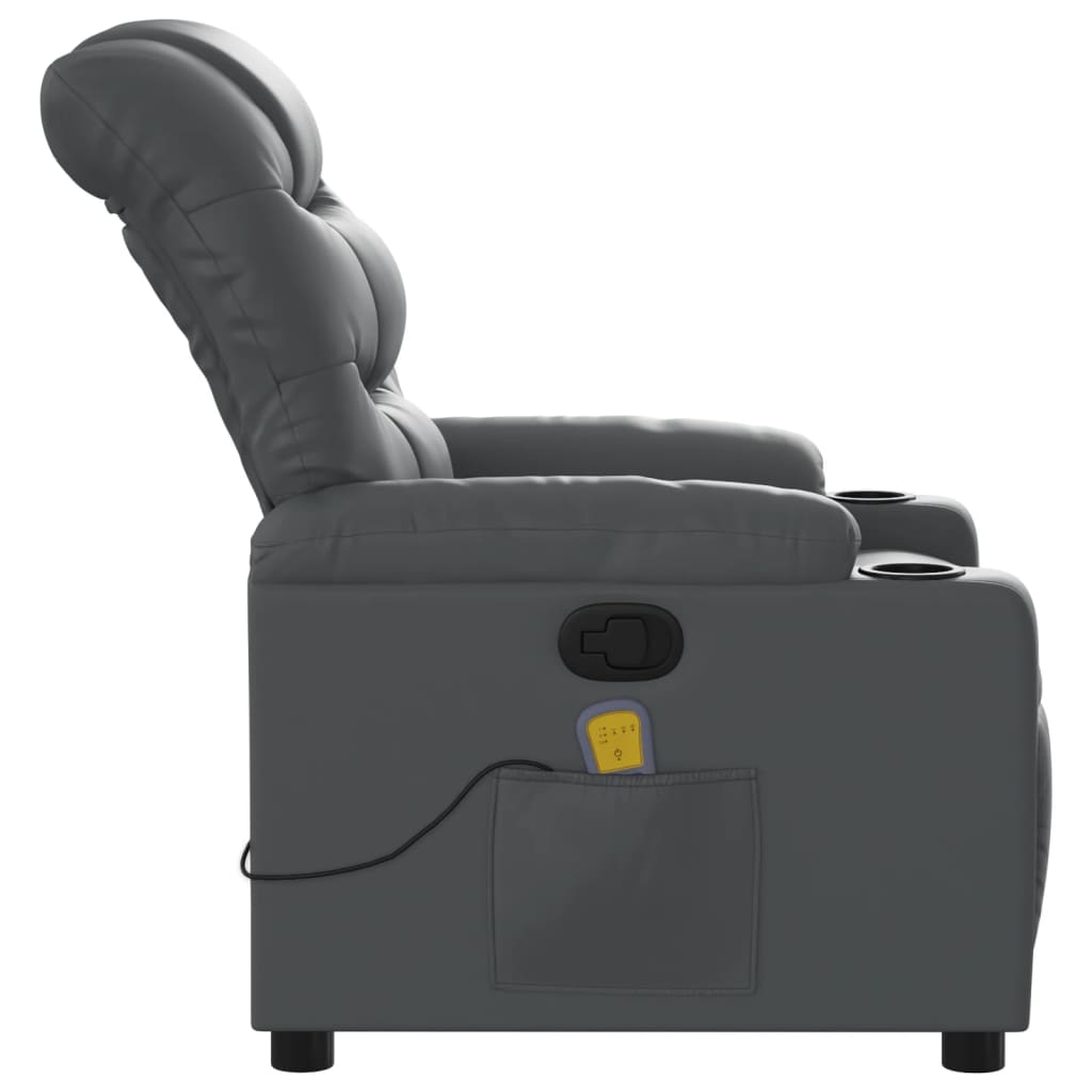 vidaXL Sillón de masaje reclinable cuero sintético gris