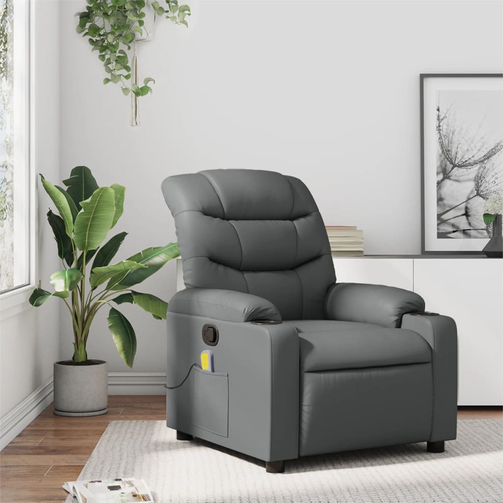 vidaXL Sillón de masaje reclinable cuero sintético gris