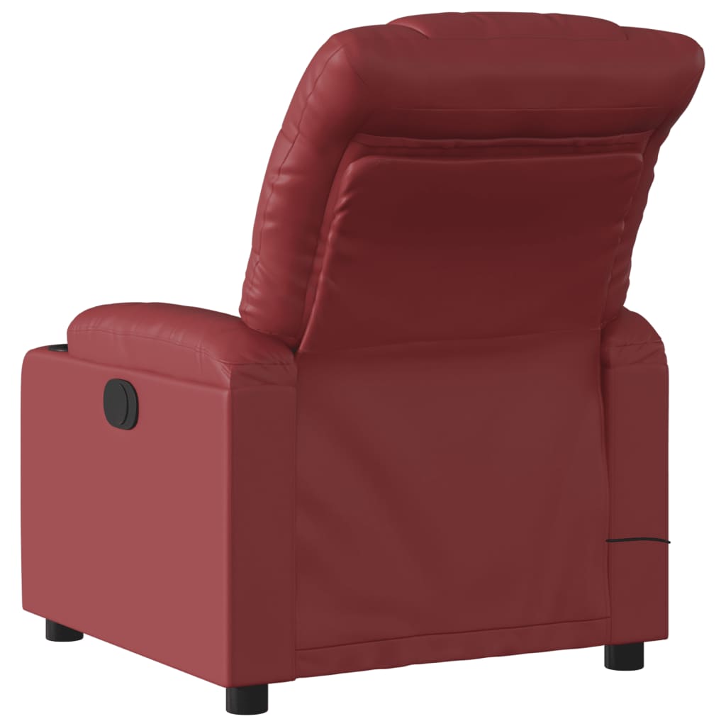 vidaXL Sillón de masaje reclinable cuero sintético rojo tinto