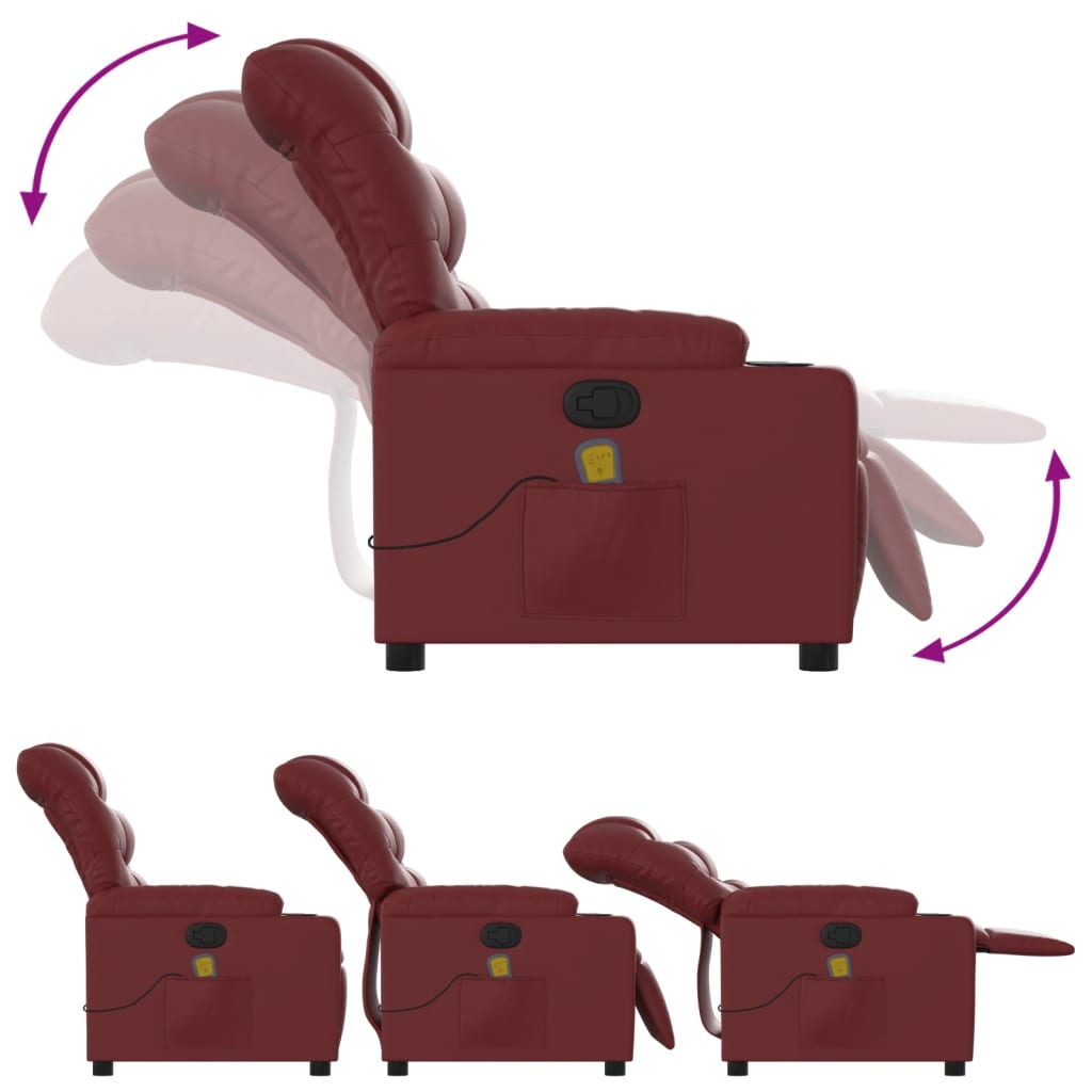 vidaXL Sillón de masaje reclinable cuero sintético rojo tinto