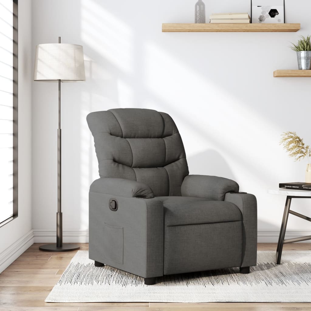 vidaXL Sillón reclinable de tela gris oscuro