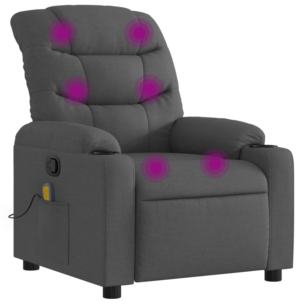 vidaXL Sillón de masaje reclinable de tela gris oscuro