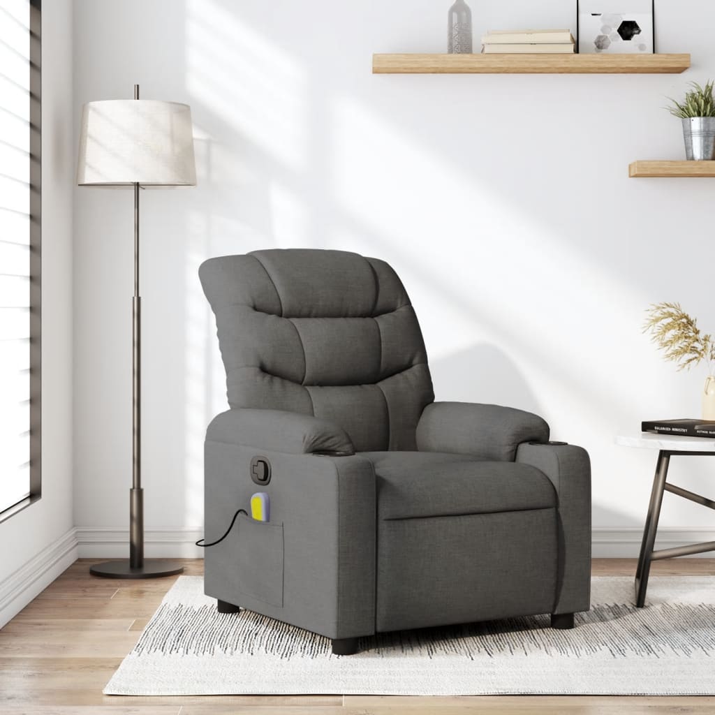 vidaXL Sillón de masaje reclinable de tela gris oscuro