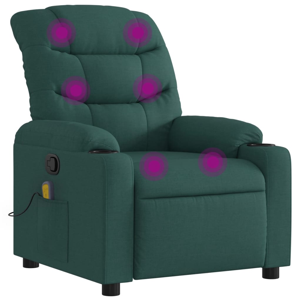 vidaXL Sillón de masaje reclinable de tela verde oscuro