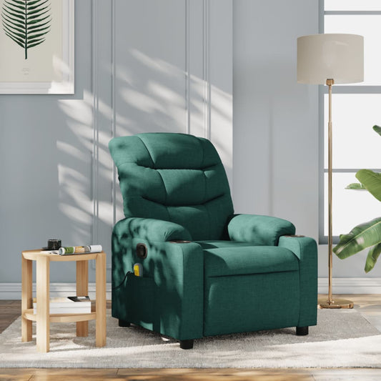 vidaXL Sillón de masaje reclinable de tela verde oscuro