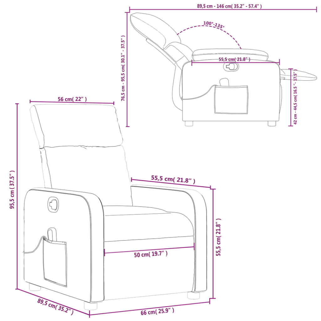 vidaXL Sillón reclinable de masaje de tela negro