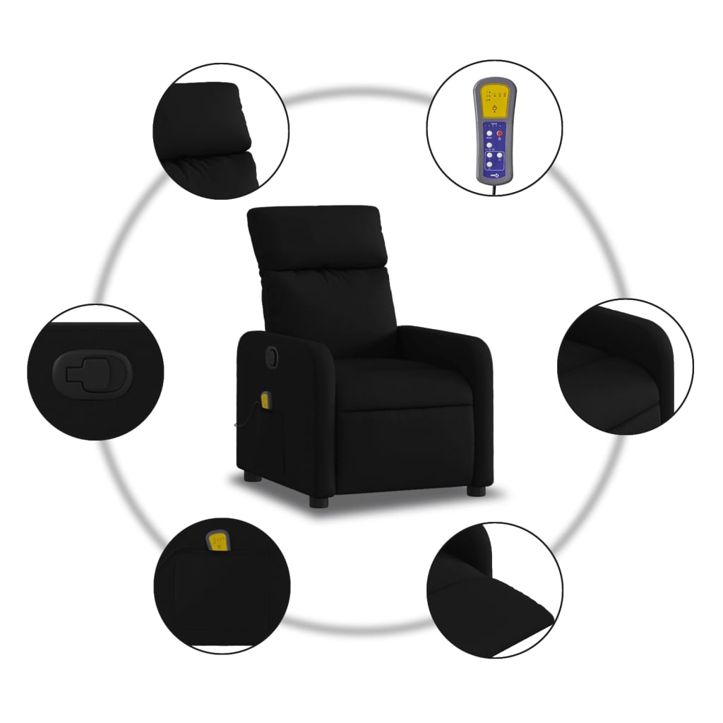 vidaXL Sillón reclinable de masaje de tela negro