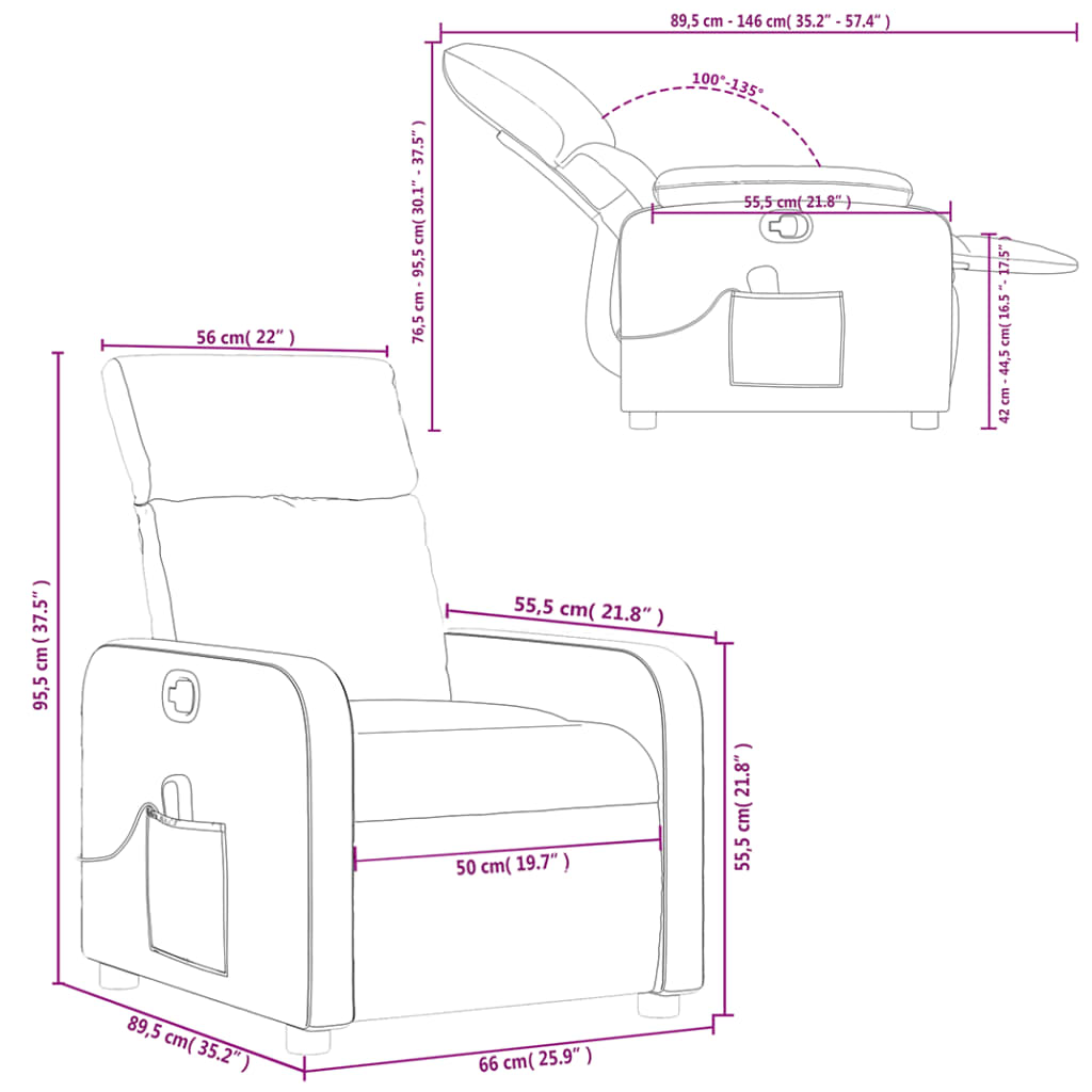 vidaXL Sillón de masaje reclinable de tela gris taupé