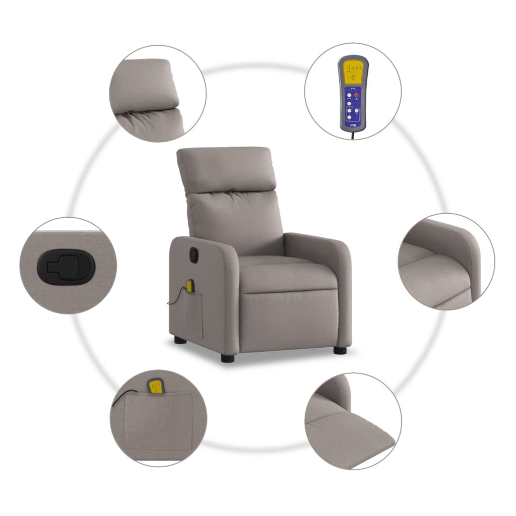 vidaXL Sillón de masaje reclinable de tela gris taupé