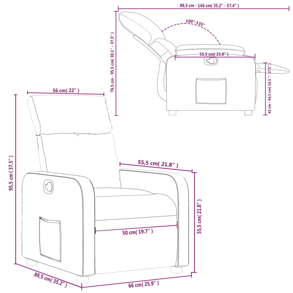 vidaXL Sillón reclinable de cuero sintético negro