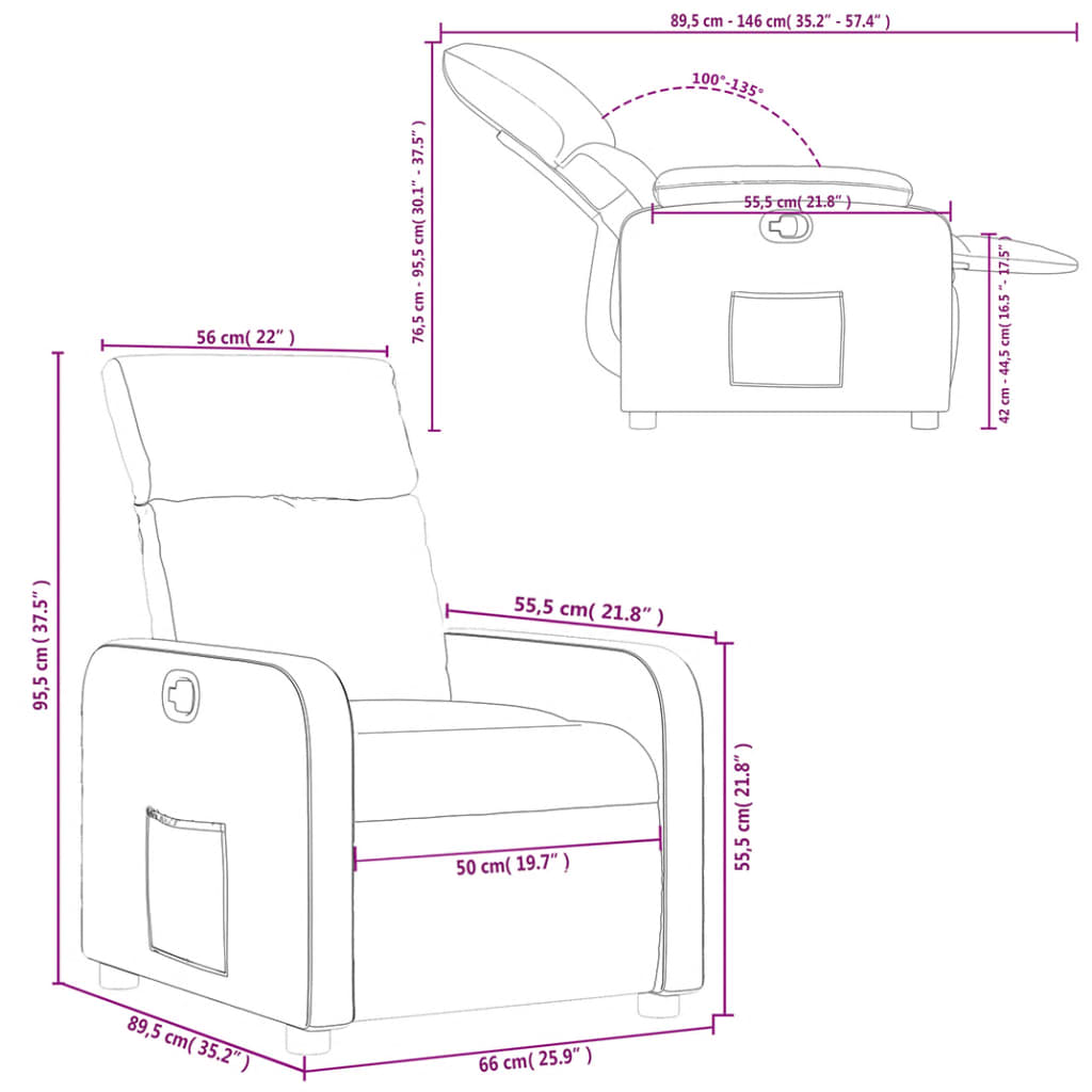 vidaXL Sillón reclinable de cuero sintético crema