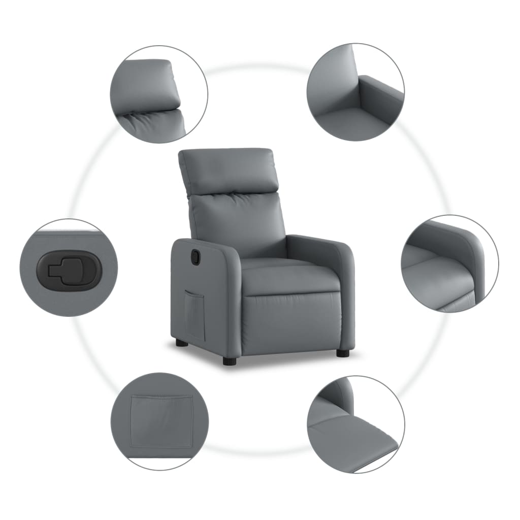 vidaXL Sillón reclinable de cuero sintético gris