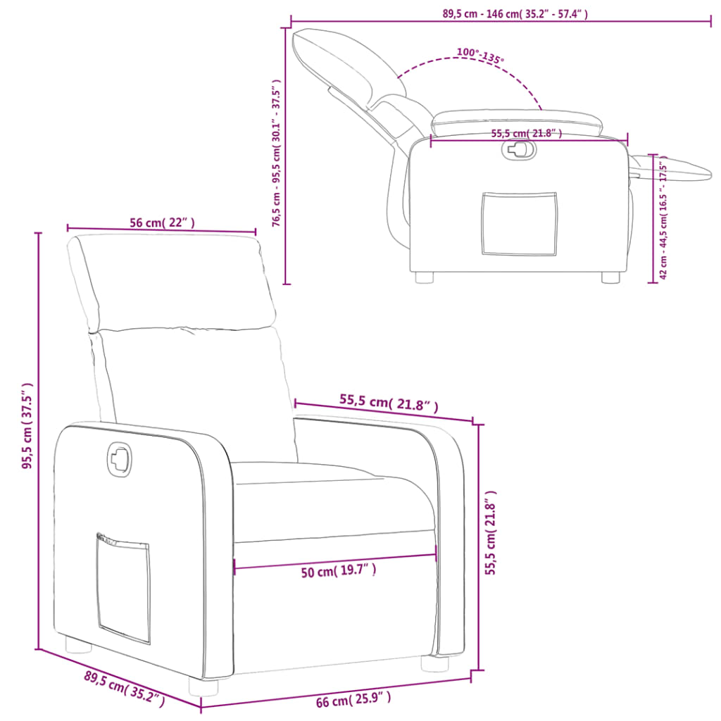 vidaXL Sillón reclinable de cuero sintético gris