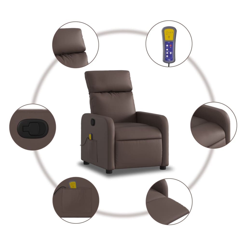 vidaXL Sillón de masaje reclinable cuero sintético marrón