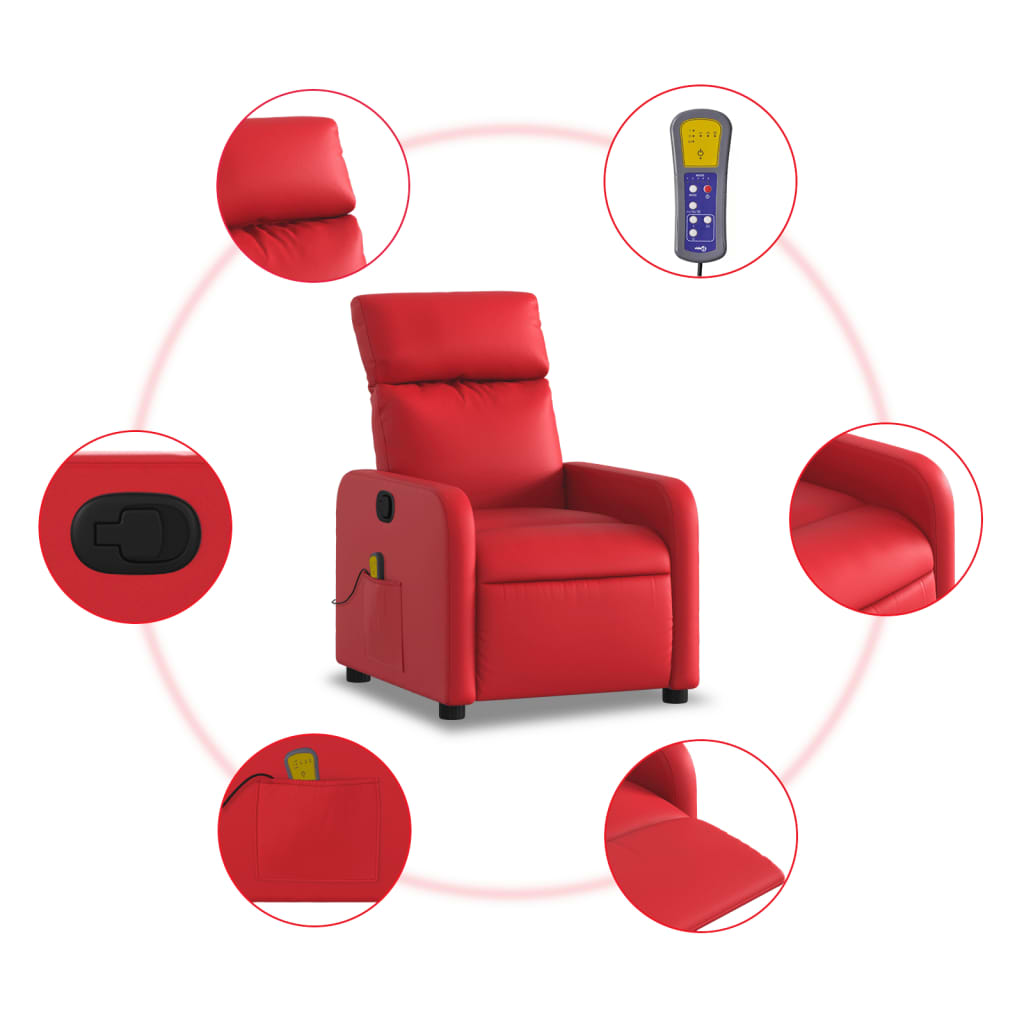 vidaXL Sillón de masaje reclinable cuero sintético rojo