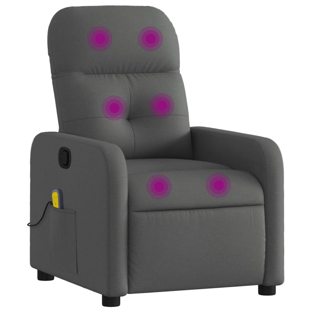 vidaXL Sillón de masaje reclinable de tela gris oscuro