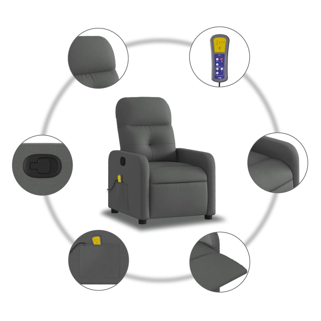 vidaXL Sillón de masaje reclinable de tela gris oscuro