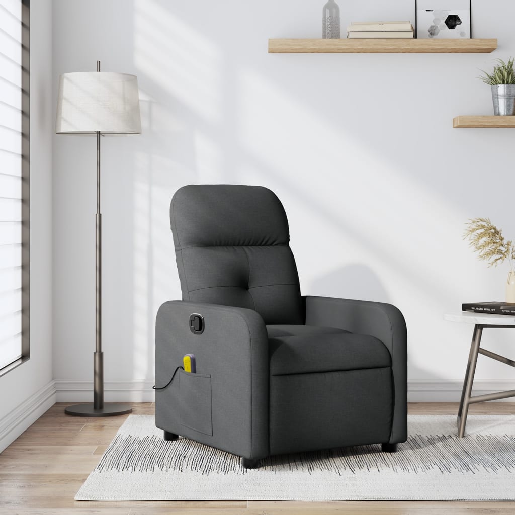 vidaXL Sillón de masaje reclinable de tela gris oscuro