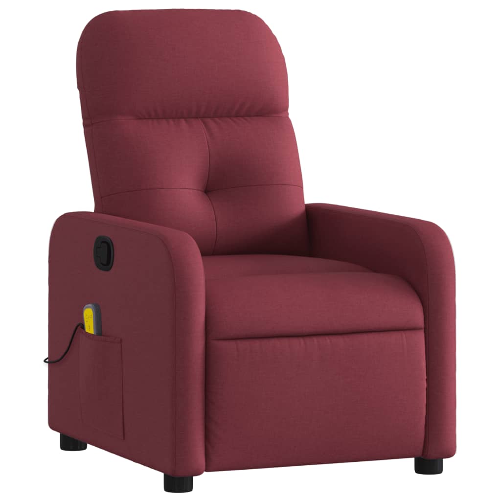 vidaXL Sillón de masaje reclinable de tela color vino tinto