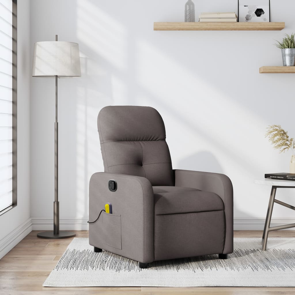 vidaXL Sillón de masaje reclinable de tela gris taupé