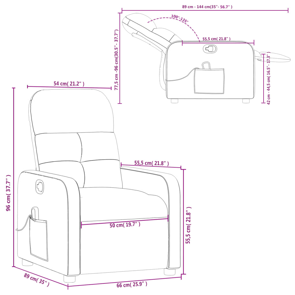 vidaXL Sillón de masaje reclinable de tela crema