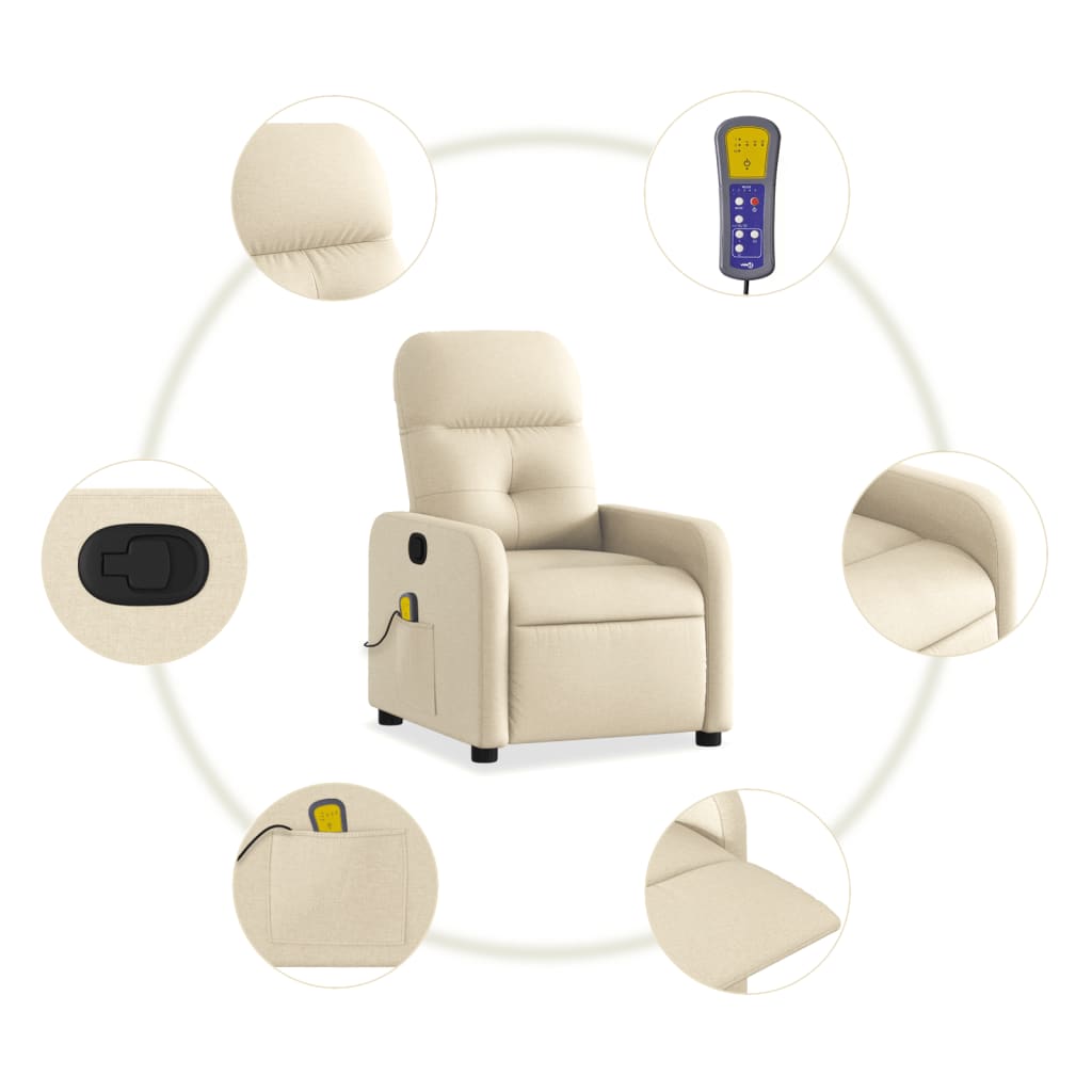 vidaXL Sillón de masaje reclinable de tela crema