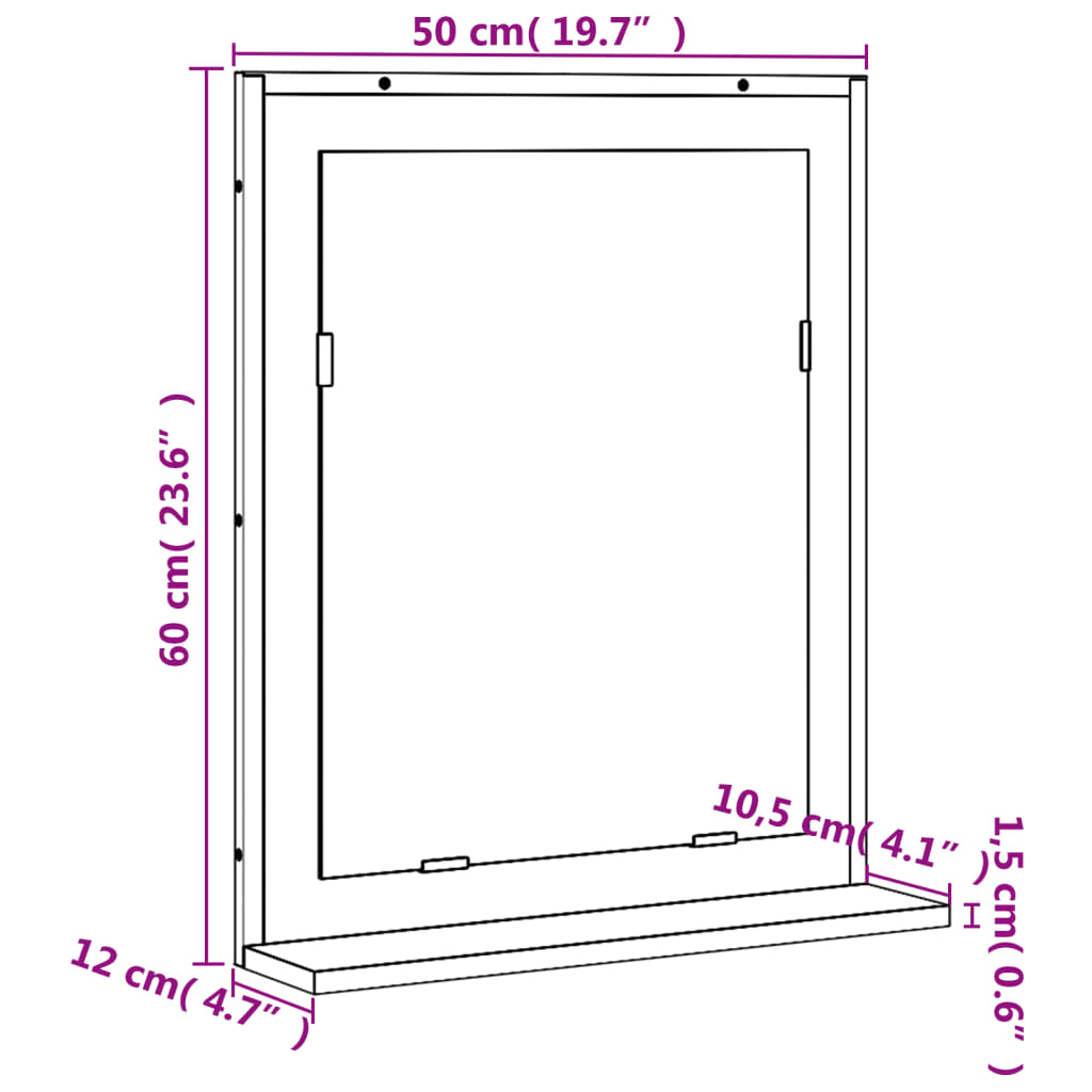 vidaXL Espejo de baño con estante madera ingeniería Sonoma 50x12x60 cm