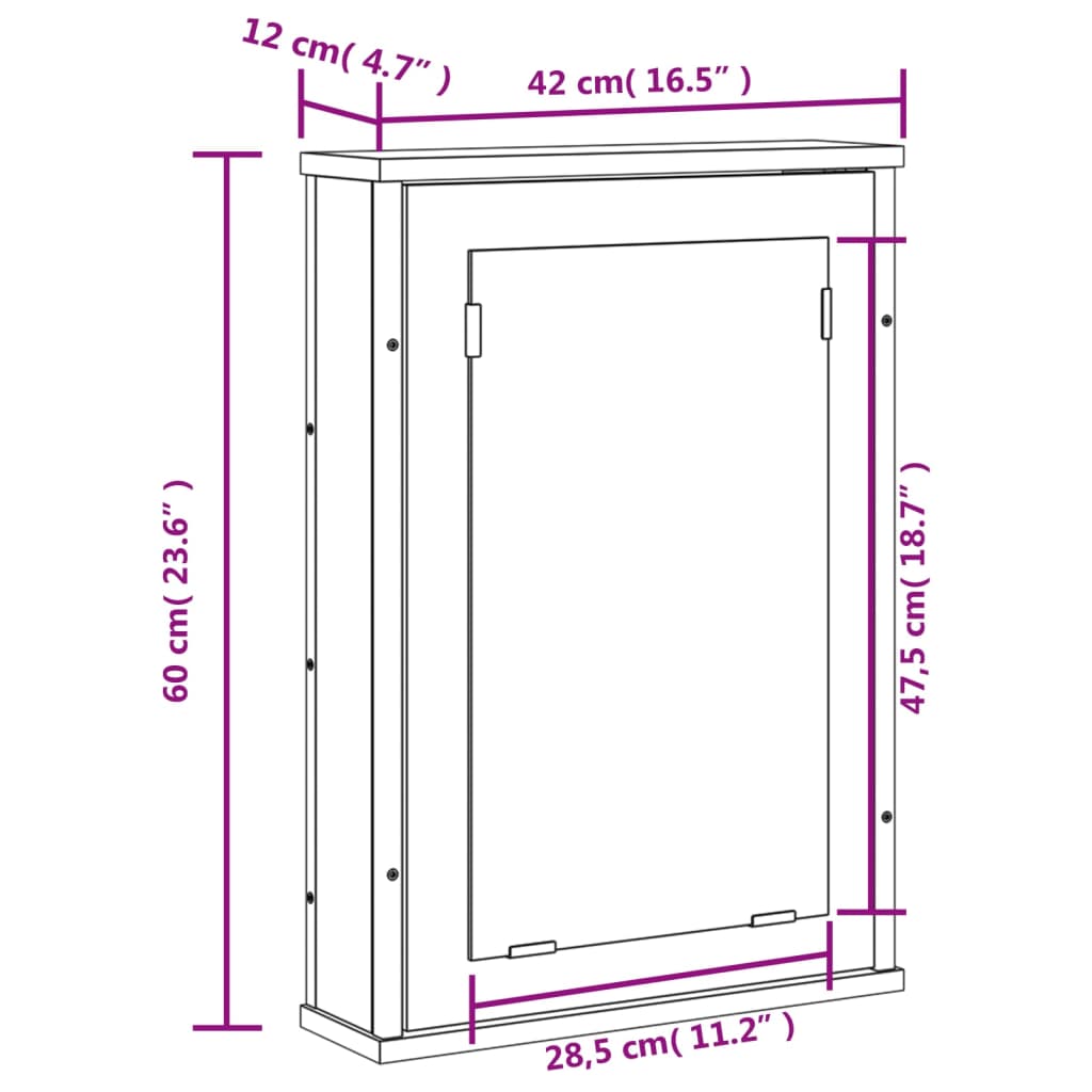 vidaXL Armario con espejo de baño madera gris Sonoma 42x12x60 cm