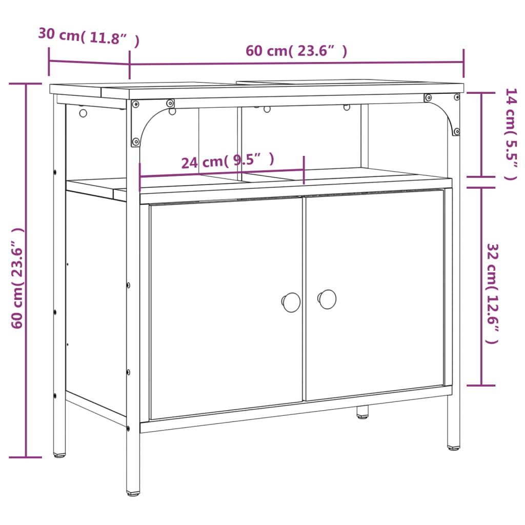 vidaXL Armario para lavabo de baño madera ingeniería negro 60x30x60 cm