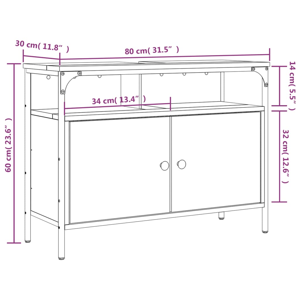 vidaXL Armario para lavabo de baño madera ingeniería negro 80x30x60 cm