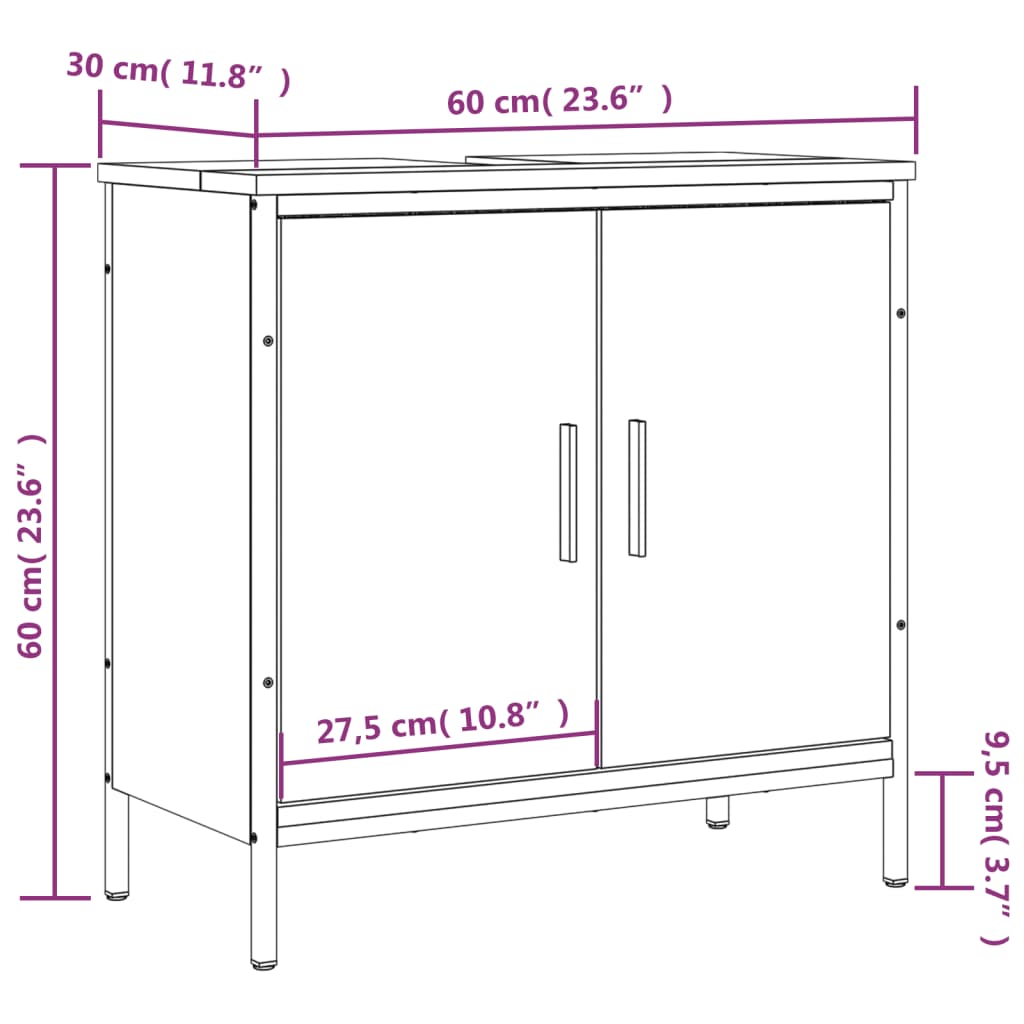 vidaXL Armario lavabo baño madera ingeniería roble ahumado 60x30x60 cm