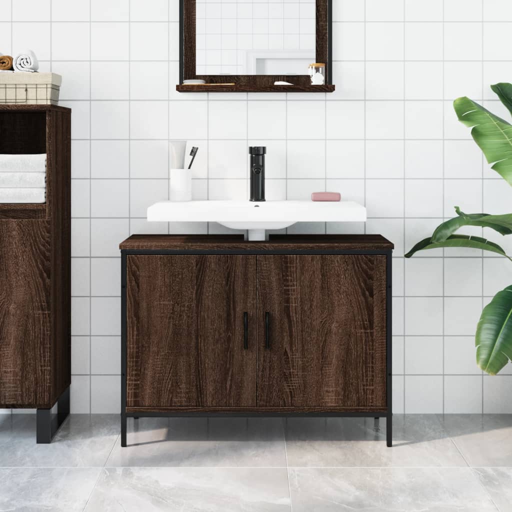 vidaXL Armario lavabo baño madera ingeniería roble marrón 80x30x60 cm