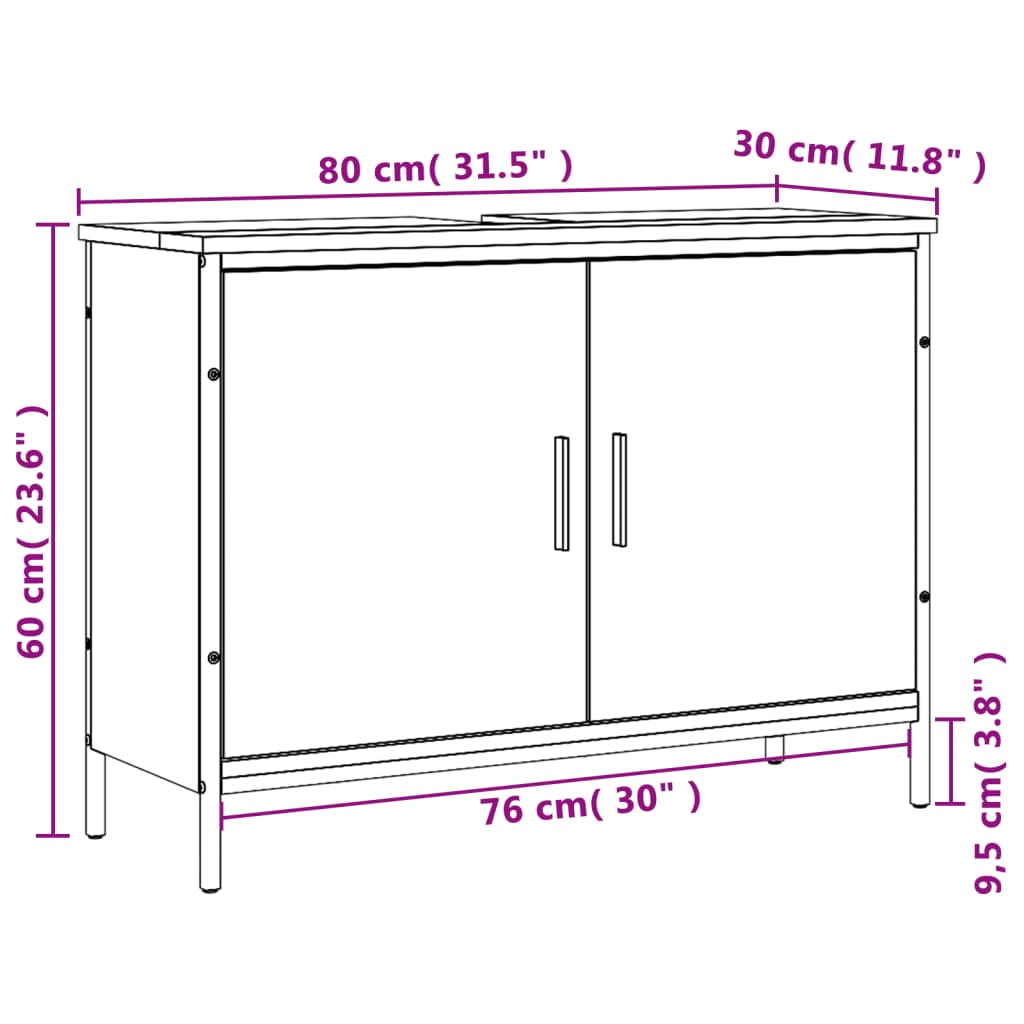 vidaXL Armario lavabo baño madera ingeniería roble marrón 80x30x60 cm