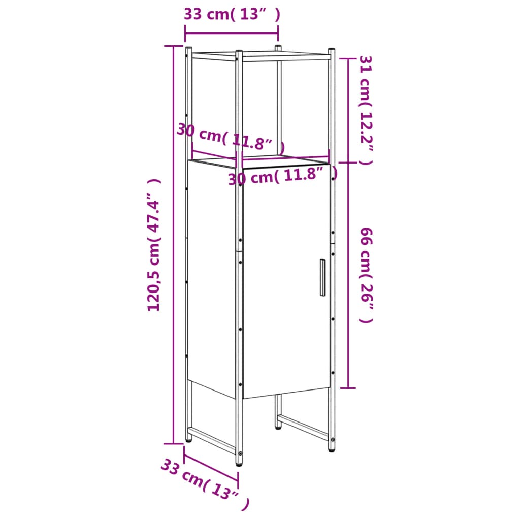 vidaXL Armario de baño madera de ingeniería gris Sonoma 33x33x120,5 cm