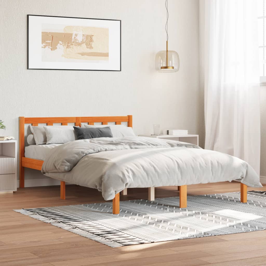 vidaXL Cama sin colchón madera maciza de pino marrón cera 120x200 cm