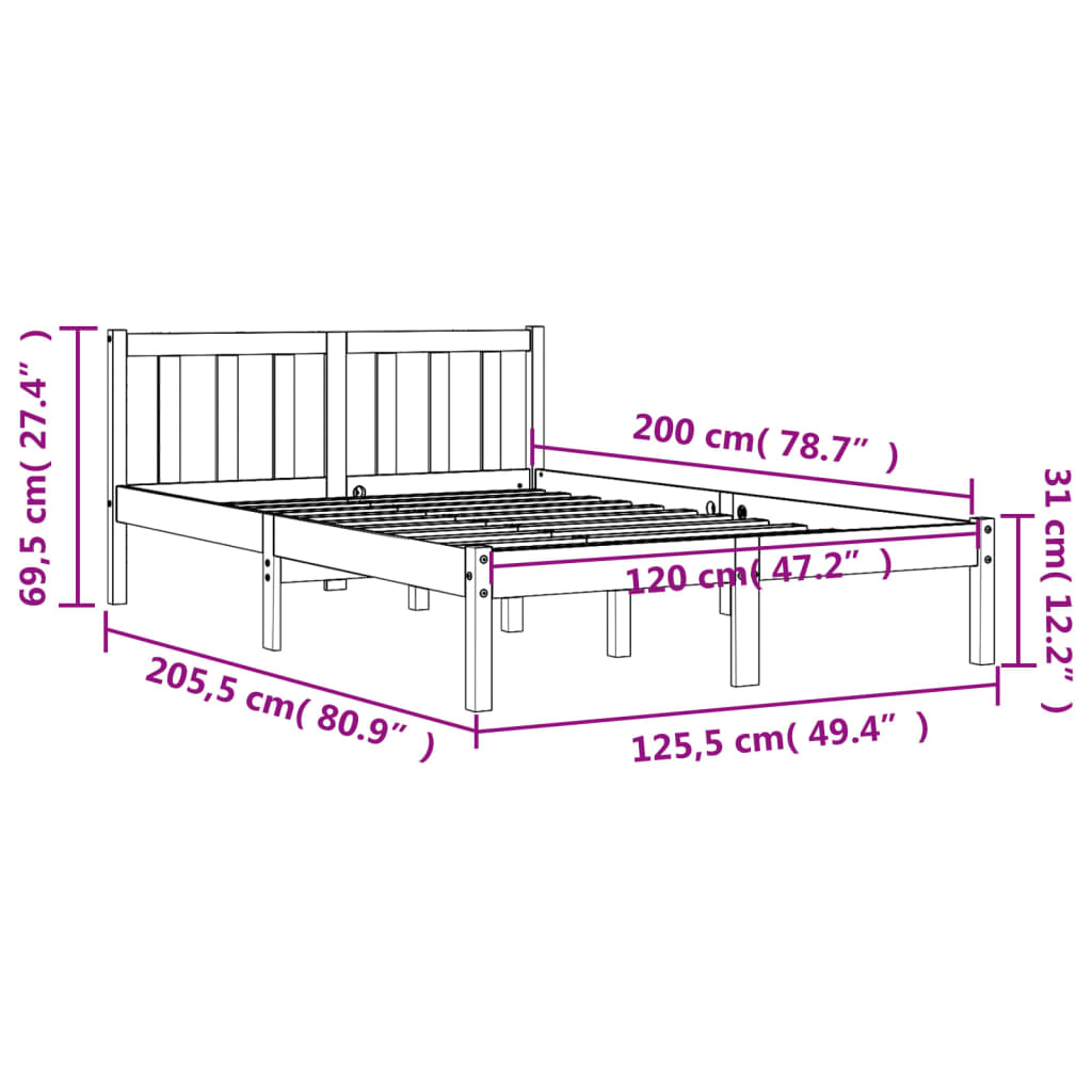 vidaXL Cama sin colchón madera maciza de pino marrón cera 120x200 cm