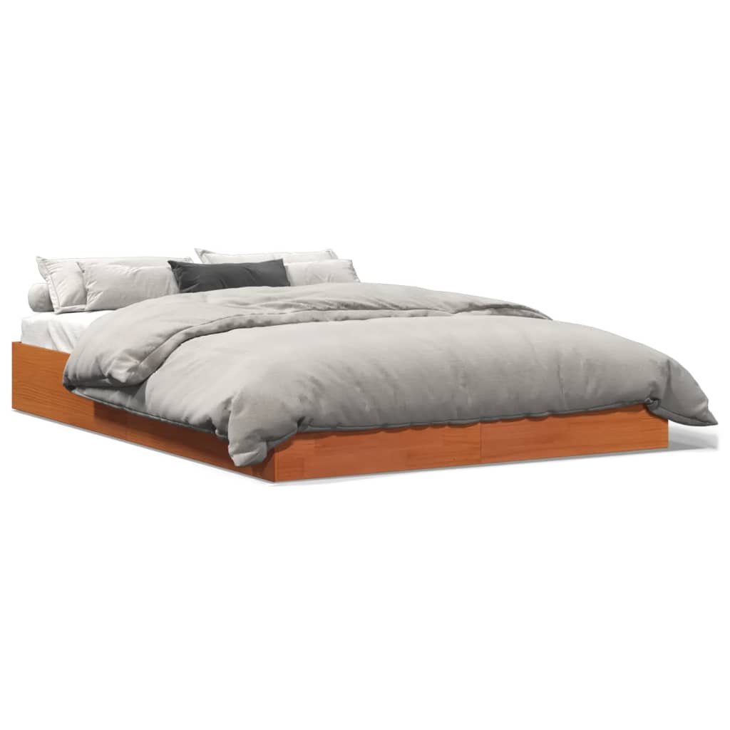 vidaXL Cama sin colchón madera maciza de pino marrón cera 120x200 cm