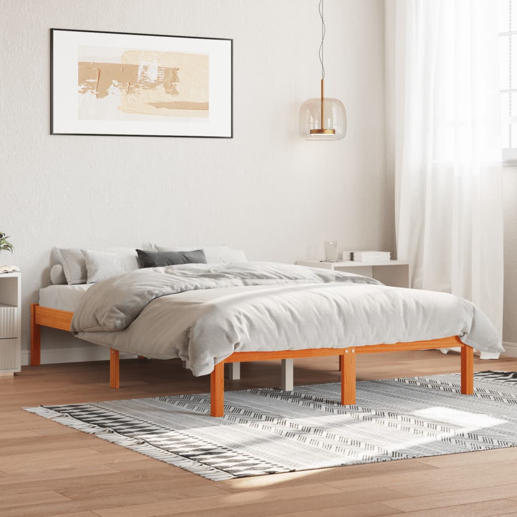 vidaXL Cama sin colchón madera maciza de pino marrón cera 140x200 cm