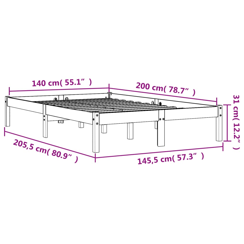 vidaXL Cama sin colchón madera maciza de pino marrón cera 140x200 cm