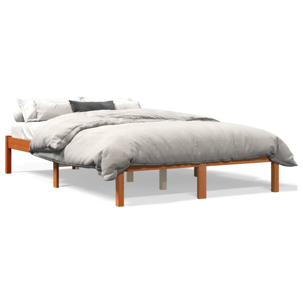 vidaXL Cama sin colchón madera maciza de pino marrón cera 140x200 cm