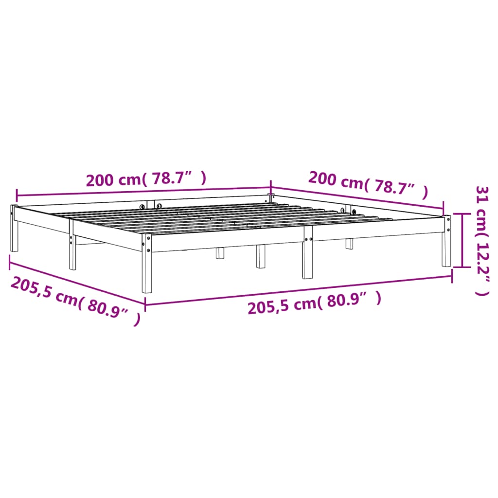 vidaXL Cama sin colchón madera maciza de pino marrón cera 200x200 cm