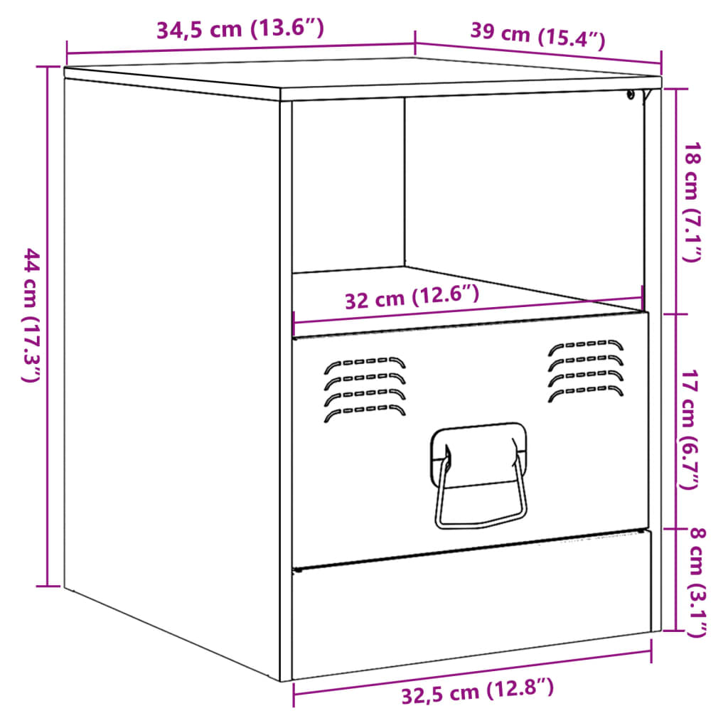 vidaXL Mesitas de noche 2 unidades acero blanco 34,5x39x44 cm