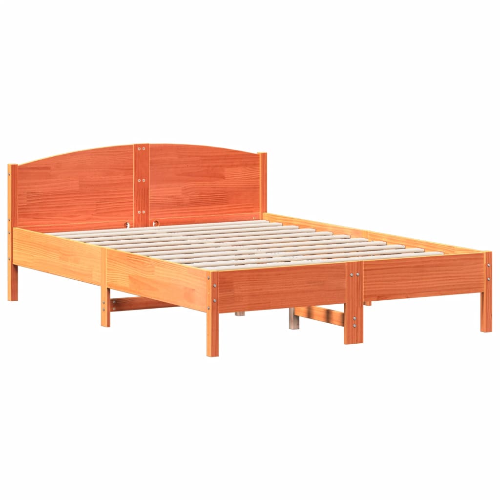 vidaXL Cama sin colchón madera maciza de pino marrón cera 140x200 cm