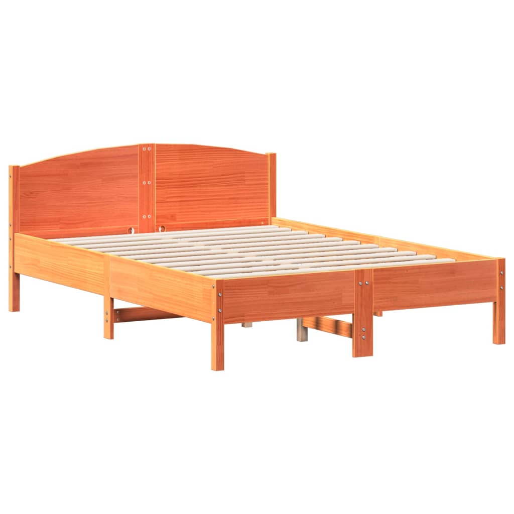 vidaXL Cama sin colchón madera maciza de pino marrón cera 140x190 cm