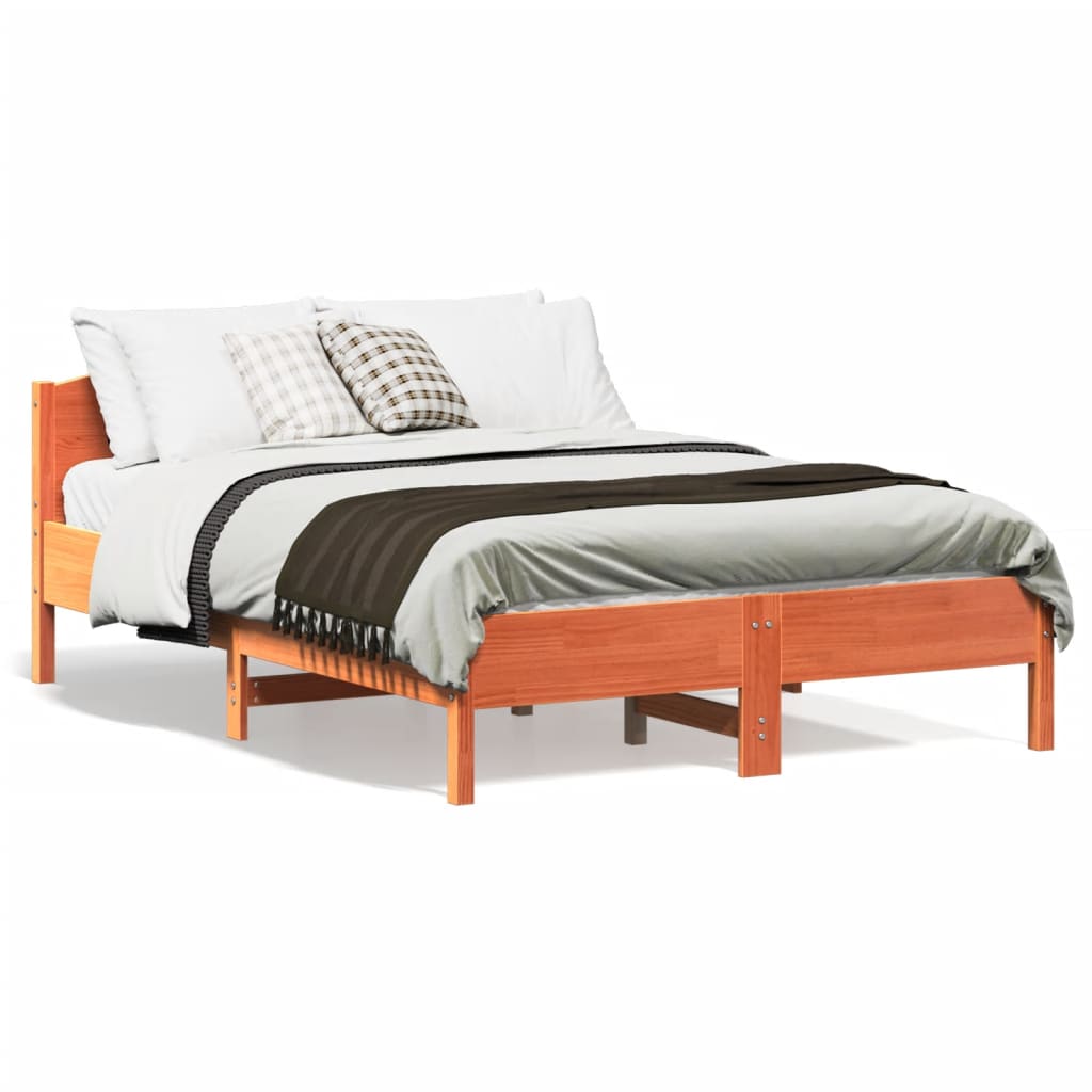 vidaXL Cama sin colchón madera maciza de pino marrón cera 140x190 cm