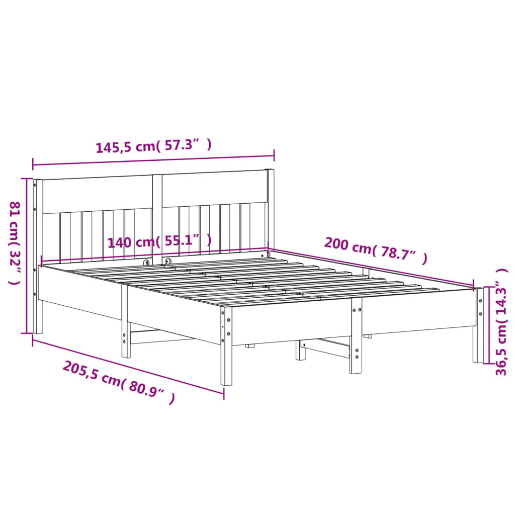 vidaXL Cama sin colchón madera maciza de pino marrón cera 140x200 cm